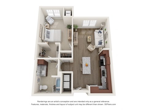 Floor plan for 1 bed, 1 bath, 712 sqft